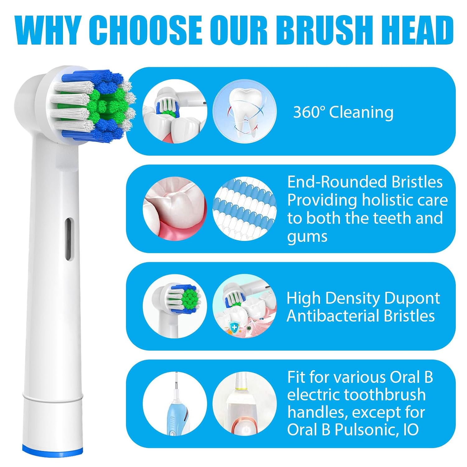 Replacement Toothbrush Heads Compatible with Oral B Braun, 12 Pcs | Professional Electric Toothbrush Brush Heads, Compatible with Oral B Replacement Heads Refill, 7000/Pro 1000/9600/500/3000