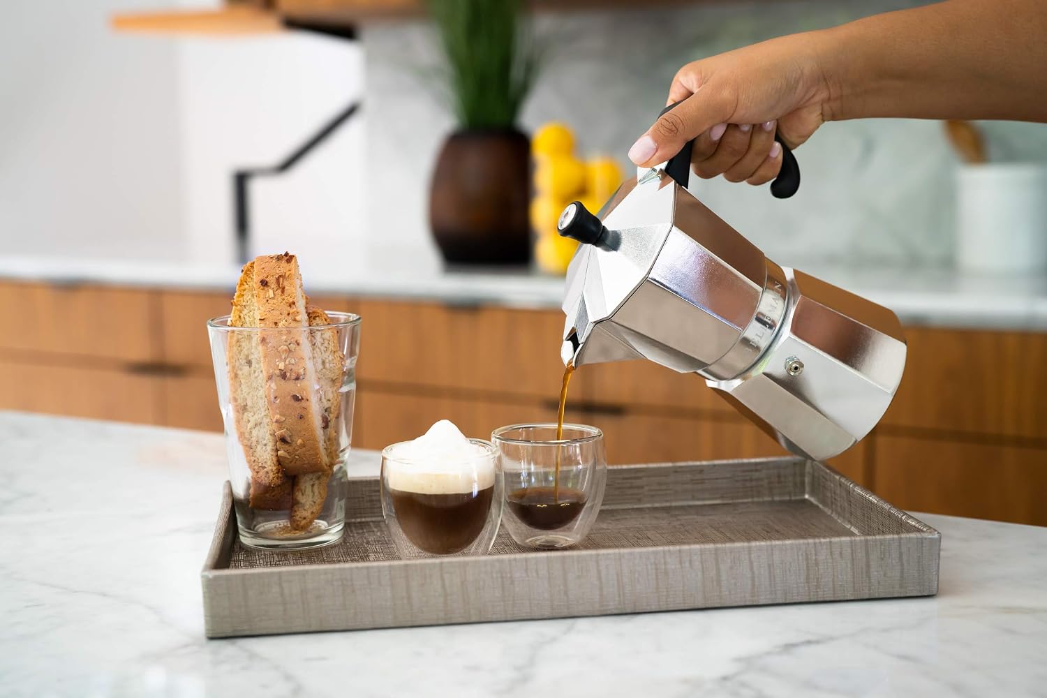 Bellemain Stovetop Espresso Maker, Italian Moka Pot, 6-Cup Silver | Classic aluminum design brews rich espresso at home or camping, with an easy-to-use and easy-to-clean design.