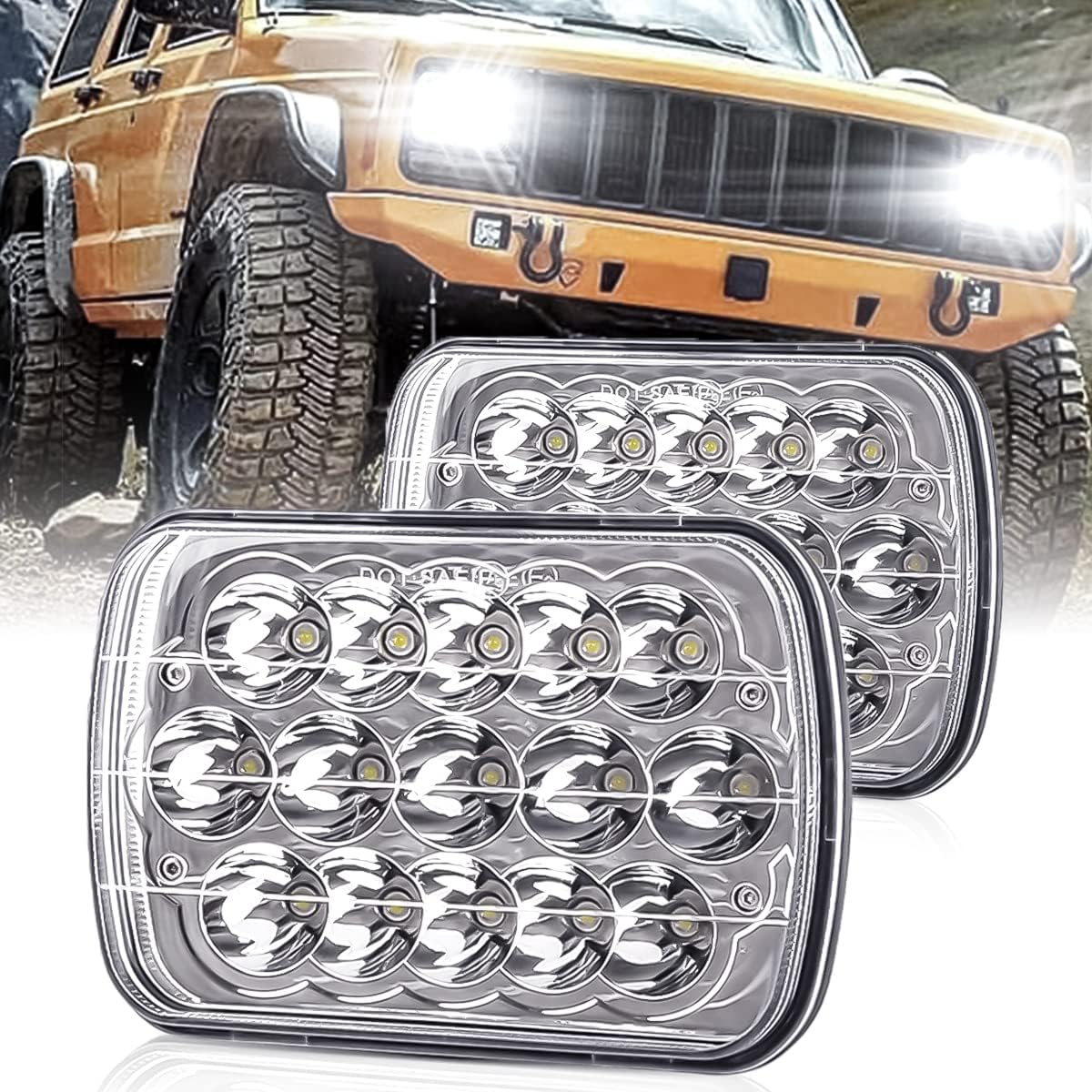 5x7 LED lights Dot Approved Rectangle 7x6 LED 2PCS with Hi/Low Sealed Beam For Trucks Jeep Cherokee XJ Ford Van Replacement 6054 H5054