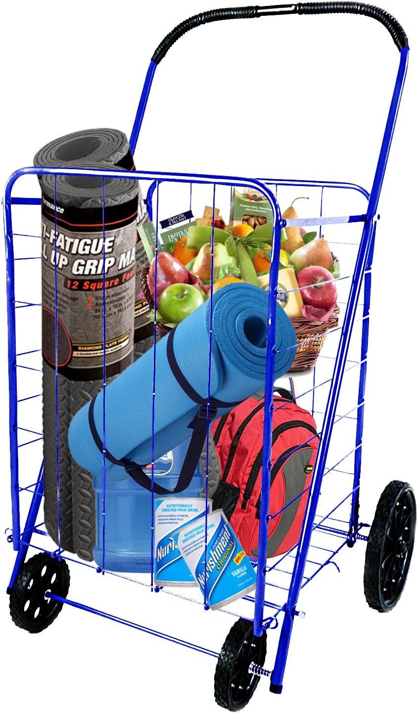 ATH Large Deluxe Rolling Utility / Shopping Cart - Stowable Folding Heavy Duty Cart with Rubber Wheels For Haul Laundry, Groceries, Toys, Sports Equipment, Red
