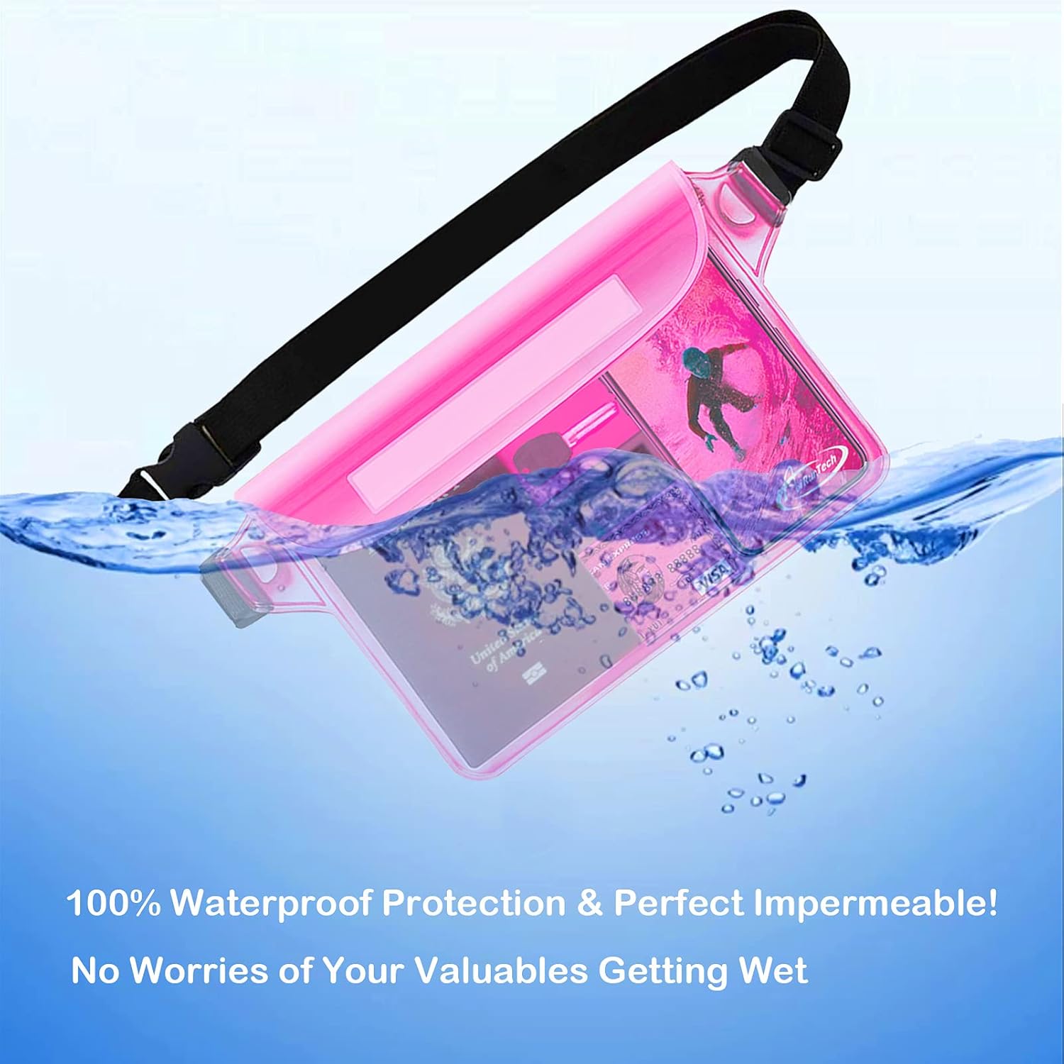 AiRunTech Waterproof Fanny Pack,Phone Pouch Dry Bag for Passport Wallet Purse,Floating Waterproof Bags for Travel Beach Swimming Kayaking Boating Cruise Accessories
