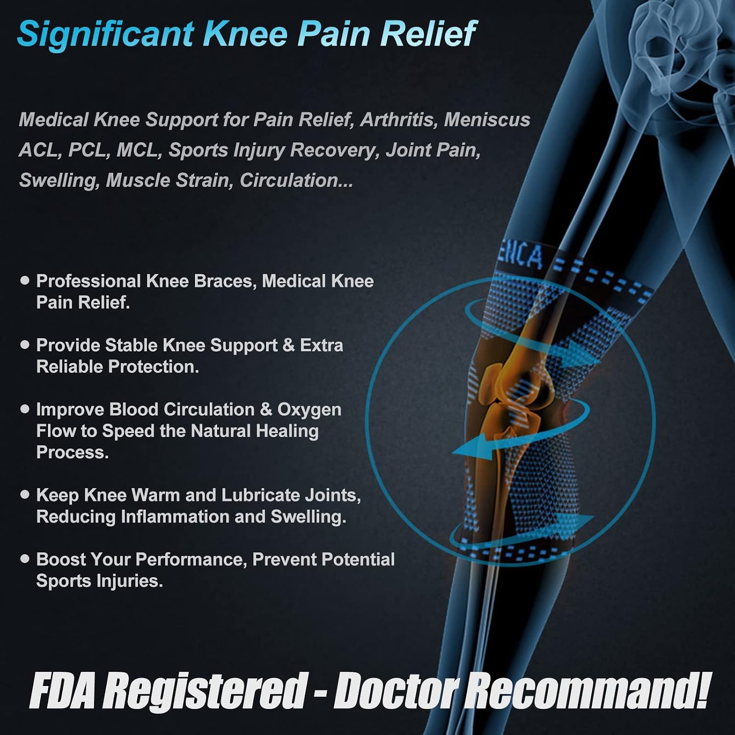 NEENCA Knee Braces for Knee Pain Relief, Compression Knee Sleeves with Patella Gel Pad & Side Stabilizers, Knee Support for Weightlifting, Running