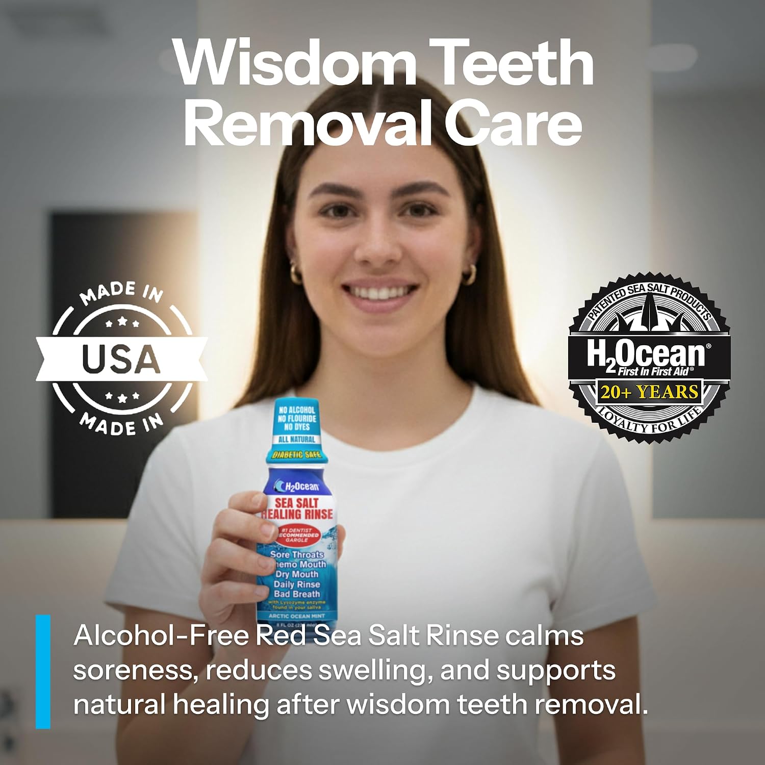H2Ocean Healing Rinse Natural Sea Salt Mouthwash Arctic Ocean Mint, 8 oz | Alcohol & Fluoride-Free Oral Care for Tonsil Stones, Sore Throats, Wisdom Teeth Recovery & Gum Health, Whitening Mouthwash