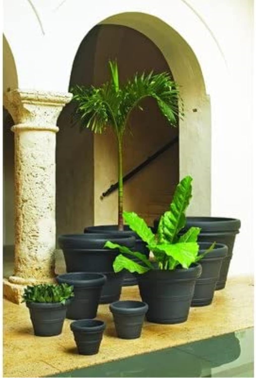 Crescent Garden Brunello Classic Gray Rolled Rim Planter Pot, Lightweight Indoor/Outdoor Weather-Safe Round Plant Pot, 27''W (Weathered Concrete)