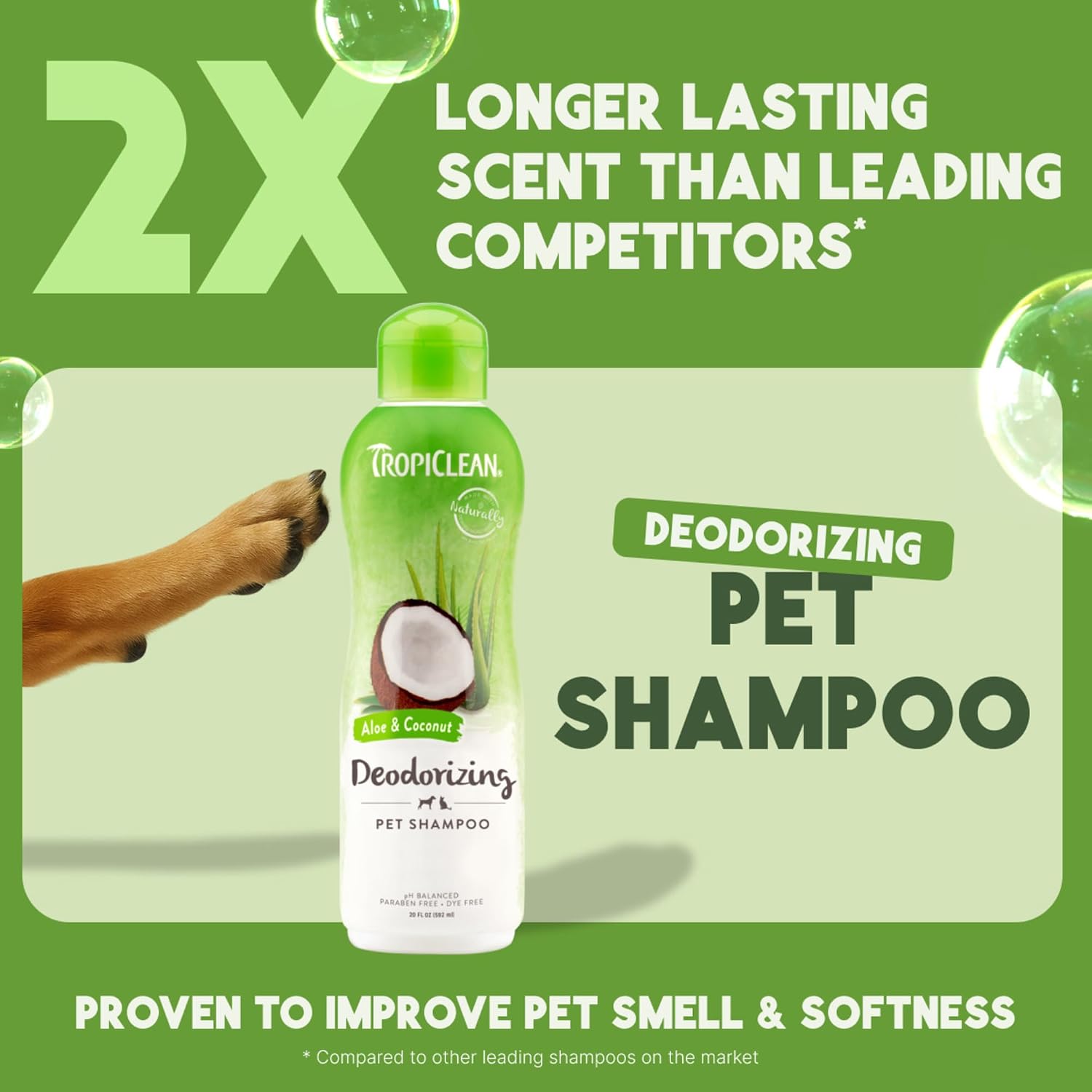 TropiClean Deodorizing Dog Shampoo for Smelly Pets, Long Lasting Odor Control, Puppy Safe, Made in the USA, Berry Scent, Cat Friendly, 20oz.