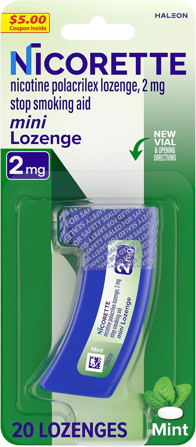 Nicorette Mini Nicotine Lozenges 2mg, Mint Flavor, 20 Count | Quit Smoking Aid, Reduces Nicotine Cravings and Withdrawal Symptoms, Intense Craving Relief, Smoking Cessation Lozenge