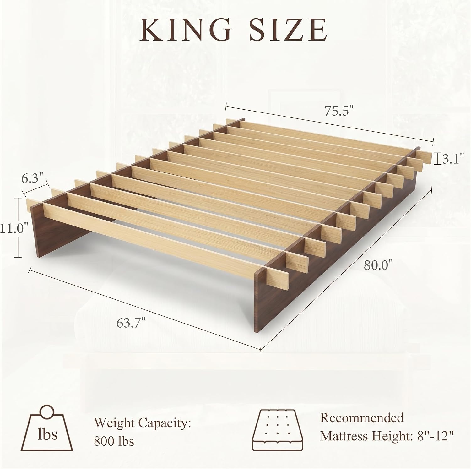 Brafab Tooless Queen Bed Frame, Wooden Japanese Joinery Platform Bed Frame | Wood Slat Support, Assembly in 10 Min, 8" Underbed Storage, No Box Spring Needed, Noise Free, Kid-Friendly Design, Natural
