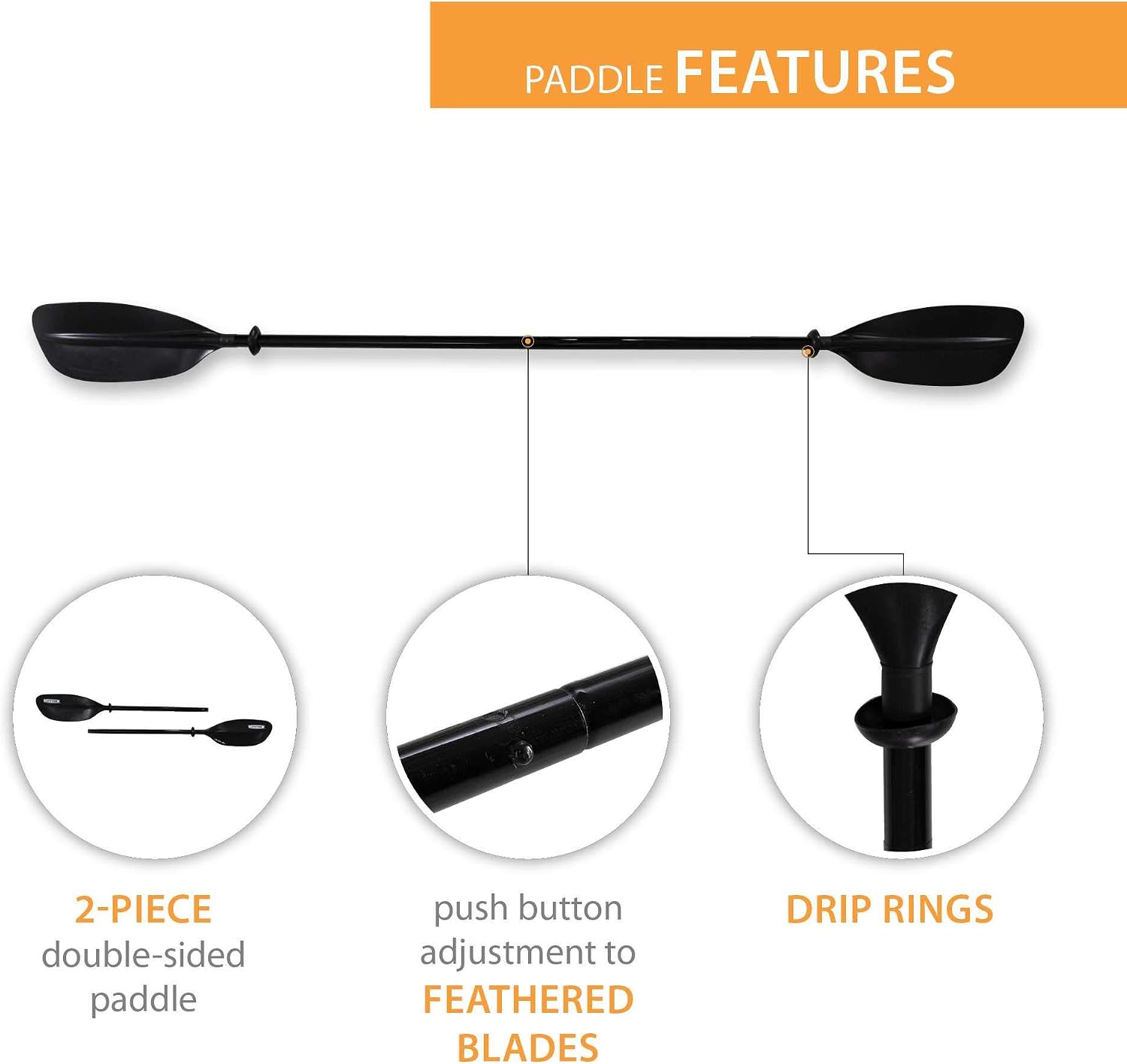 LIFETIME 91076 Lite Elite Kayak Paddle, Black, 86.6 inches
