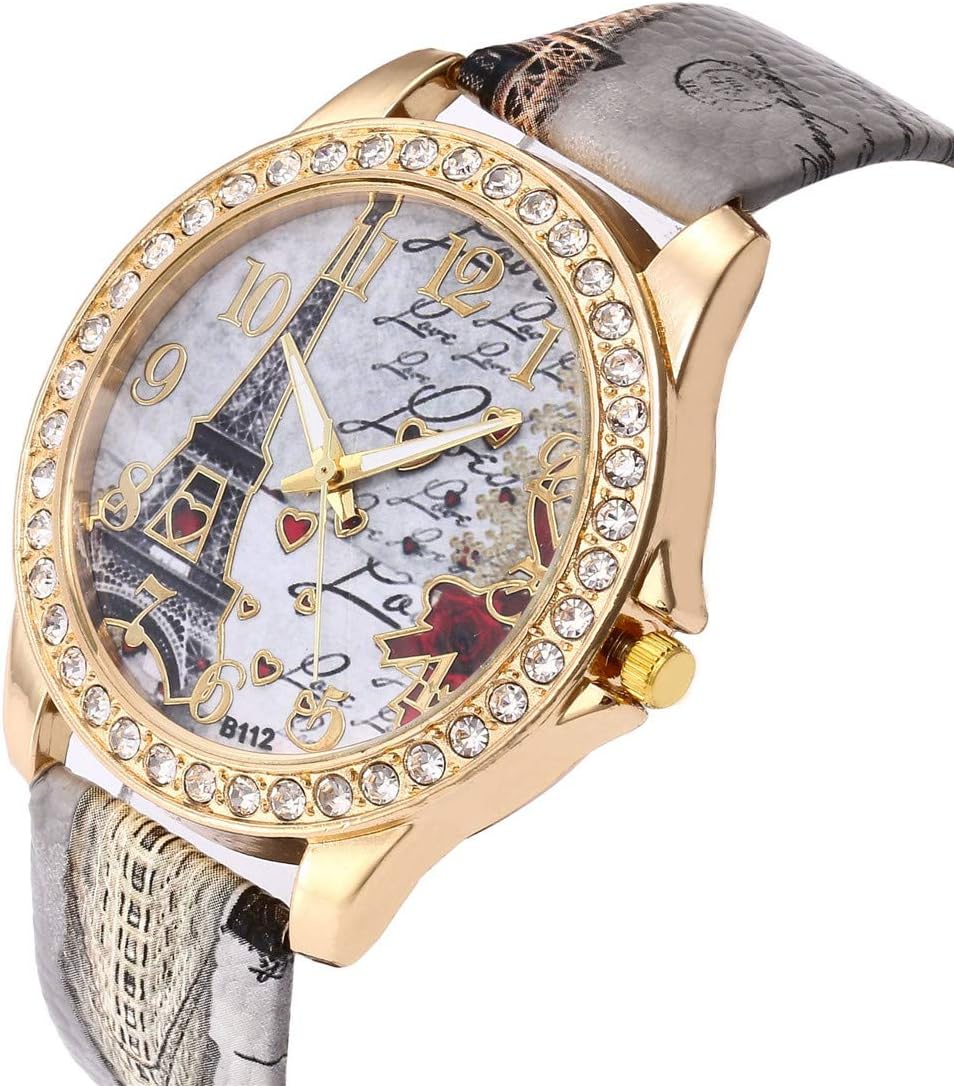 Wholesale PU Leather Strap Watch Mother Day Gift Bling Rhinestone Accented Eiffel Tower Ladies Women Watches