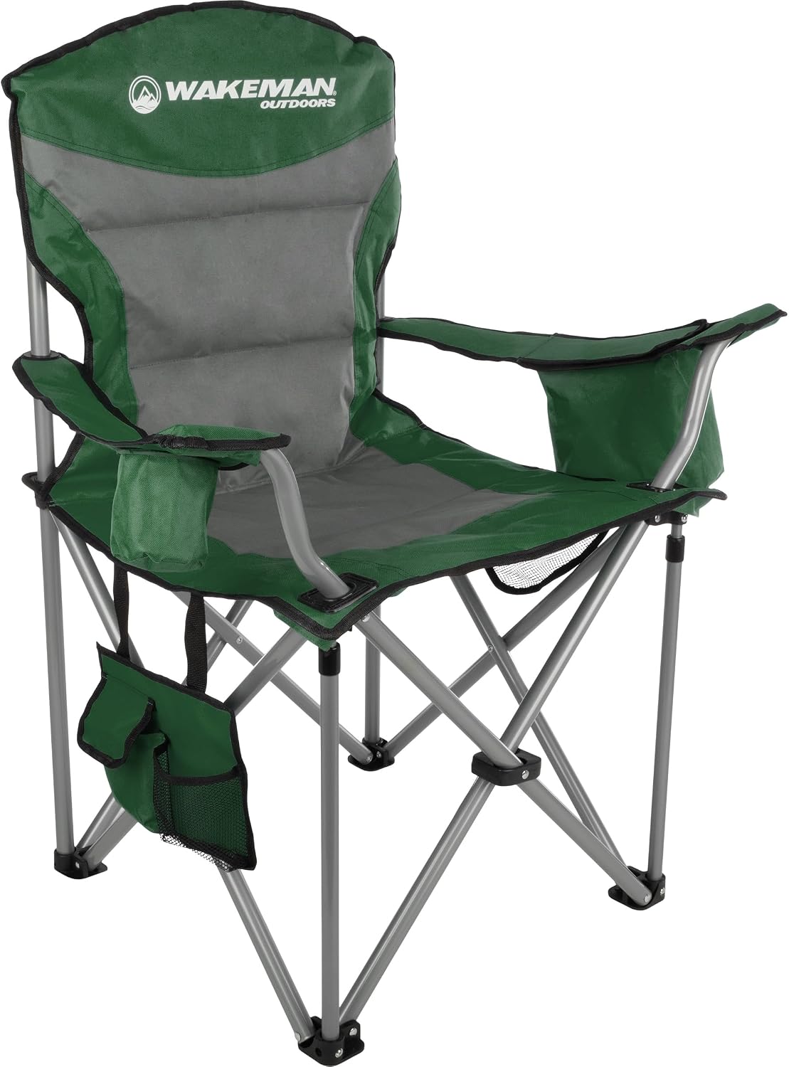 Oversized Camping Chair 300lbs - Heavy Duty Folding Chair with Cooler Pouch and Carry Bag for Camp Sites, Tailgates, or Beach by Wakeman (Blue)