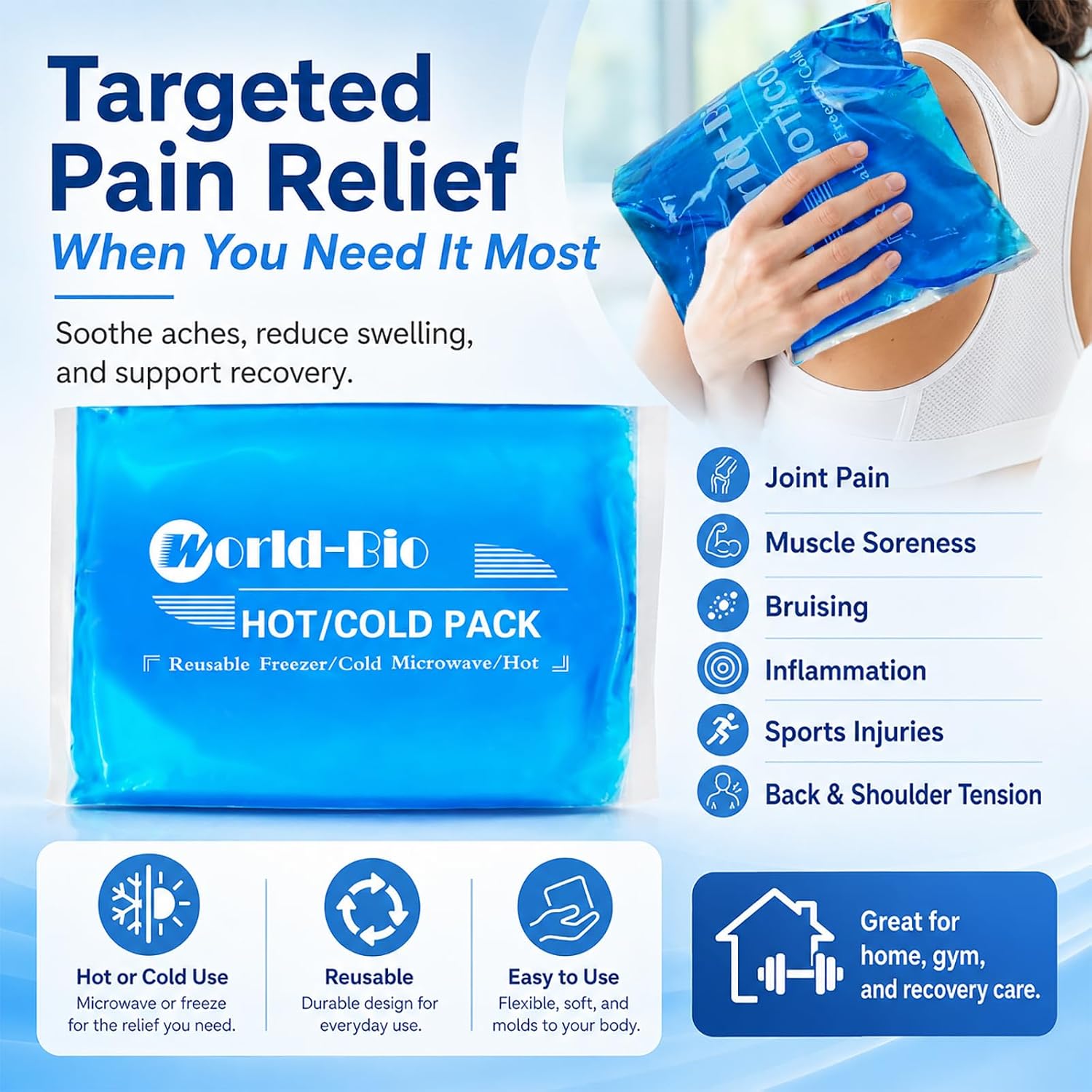 Soft Ice Packs Reusable Gel Pack 2, Hot and Cold Gel Ice Packs for Injuries, Headaches, Joint Pain Relief, Comfort Ice Pack Flexible Therapy on Neck, Ankle, Knee, Leg, Shoulder, Elbow, Wrist, Feet