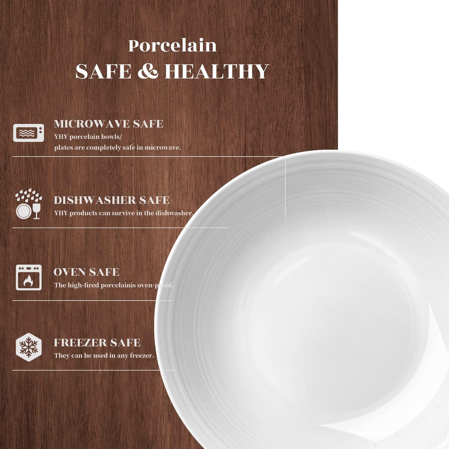 Y YHY 9" Pasta Bowls, 40oz Large Salad Bowls Set of 6, Wide Shallow Ceramic Bowls for Serving Soup, White Dinner Plates Set for Kitchen