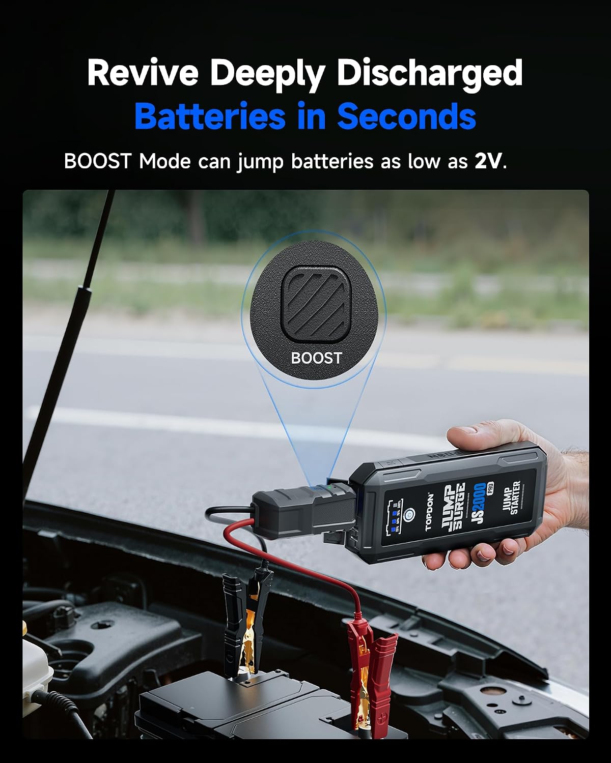 TOPDON JS2000Pro Car Battery Jump Starter, 2000A Peak 12V Portable Jump Starter Battery Pack for Up to 8.0L Gas/6.0L Diesel Engines