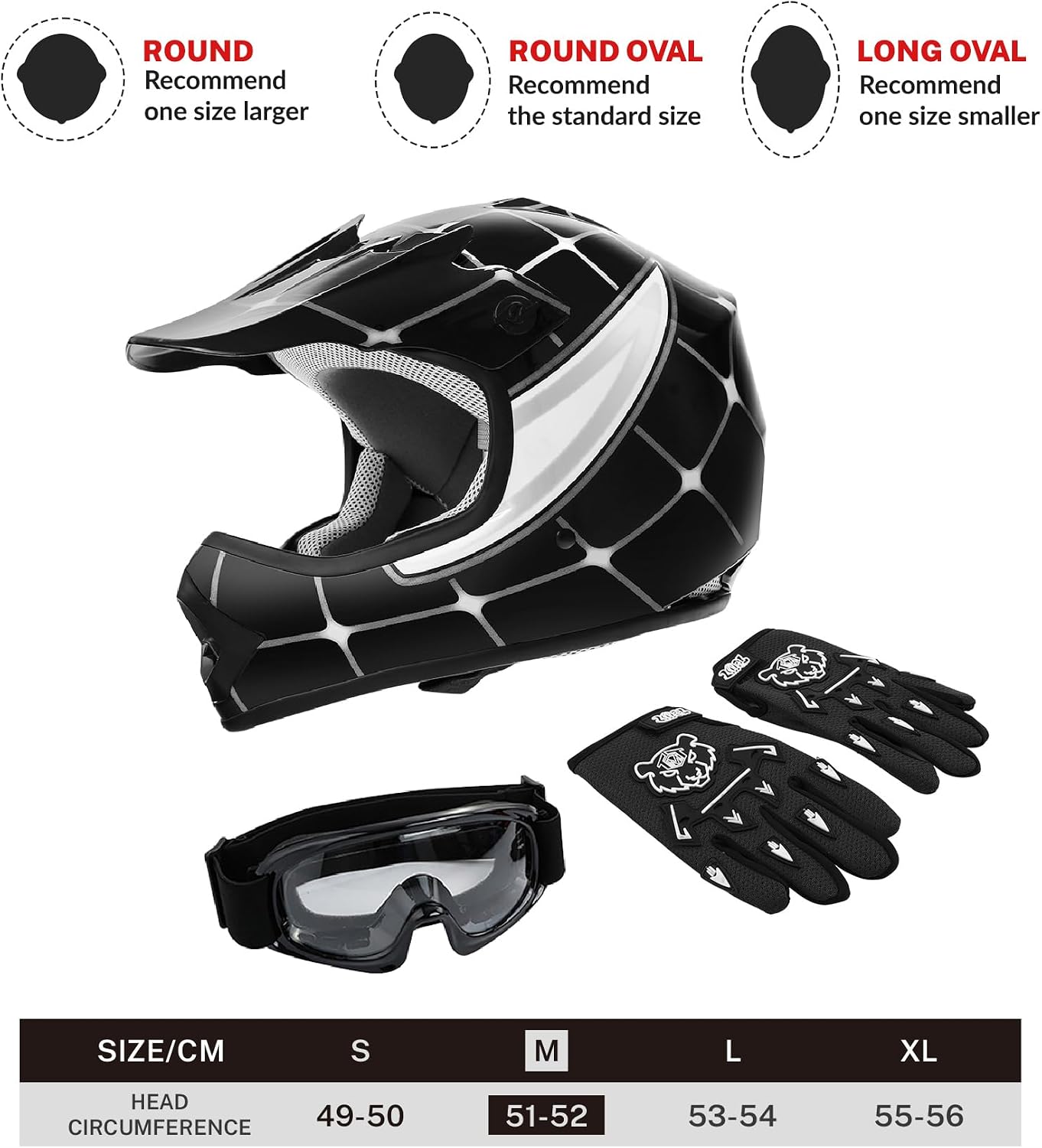 SLMOTO ATV Helmets for Kids Youth DOT Motocross Offroad Street Helmet Motorcycle Blue Helmet Dirt Bike Motocross Helmet+Goggles+Gloves