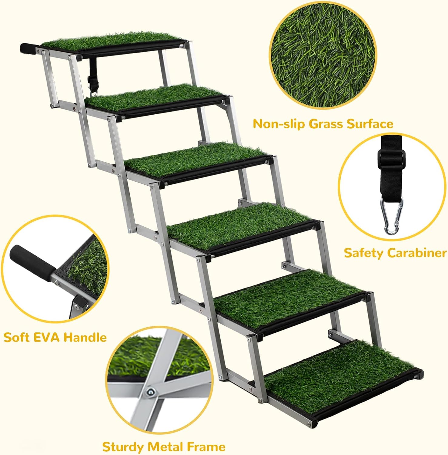 Foldable Dog Stairs for Car,17" Extra Wide Pet Ramp for Large Dog,6 Steps | 17" Extra Wide 200LBS Capacity Lightweight Portable Reinforced Pet Ramp for SUV Truck High Bed
