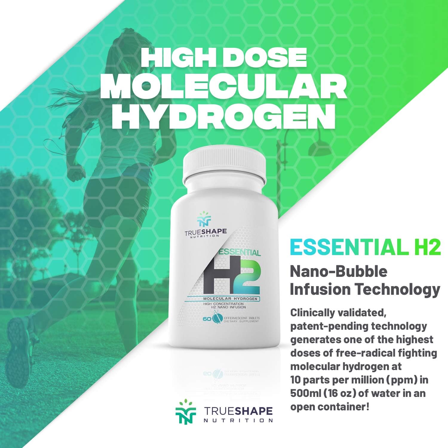 Essential H2 Fizzy Molecular Hydrogen Tablets for Water Nutritional Supplement (Unflavored, 60 Servings)