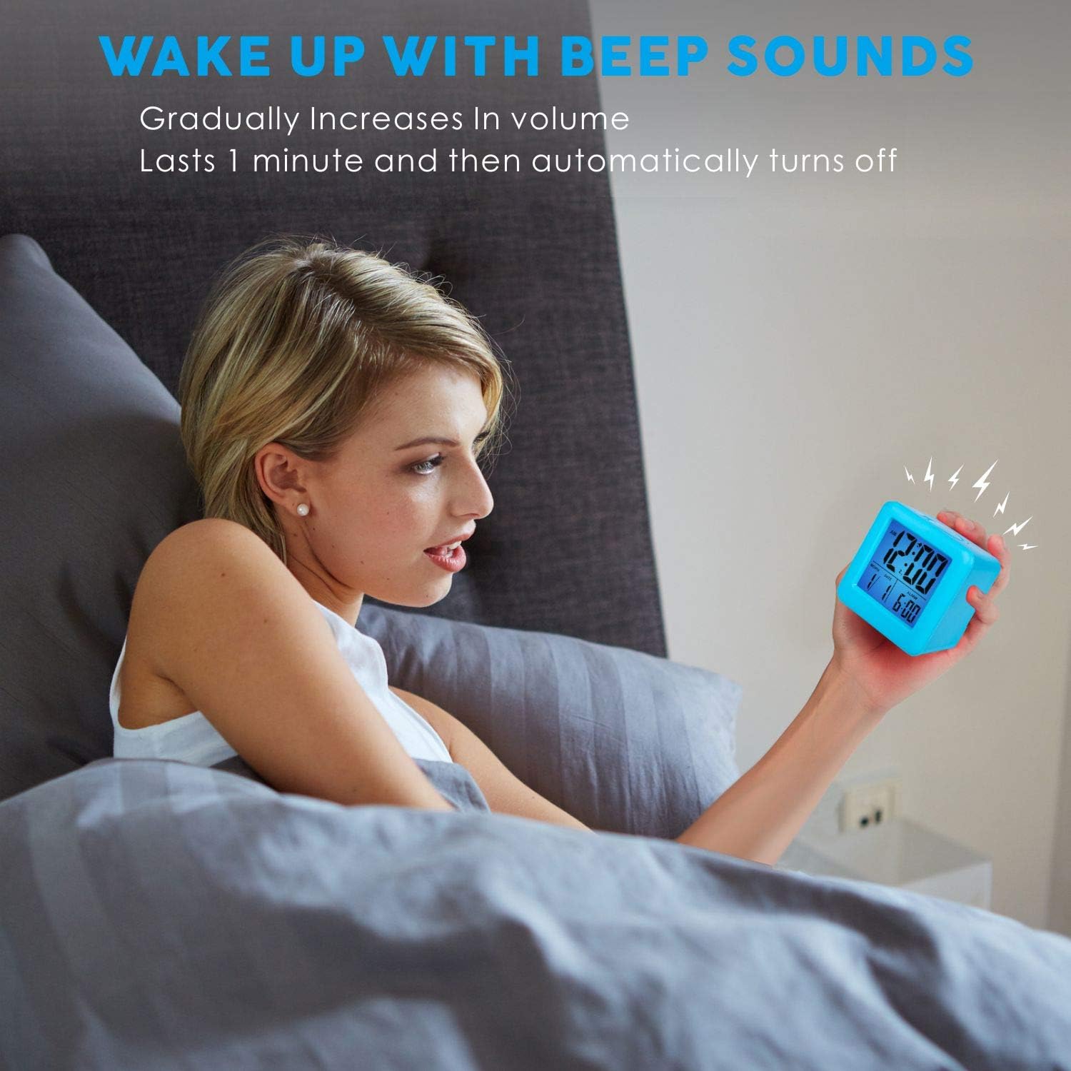 Plumeet Digital Alarm Clock Kids Clock with Snooze and White Nightlight - Easy Setting Travel Alarm Clocks Display Time, Date