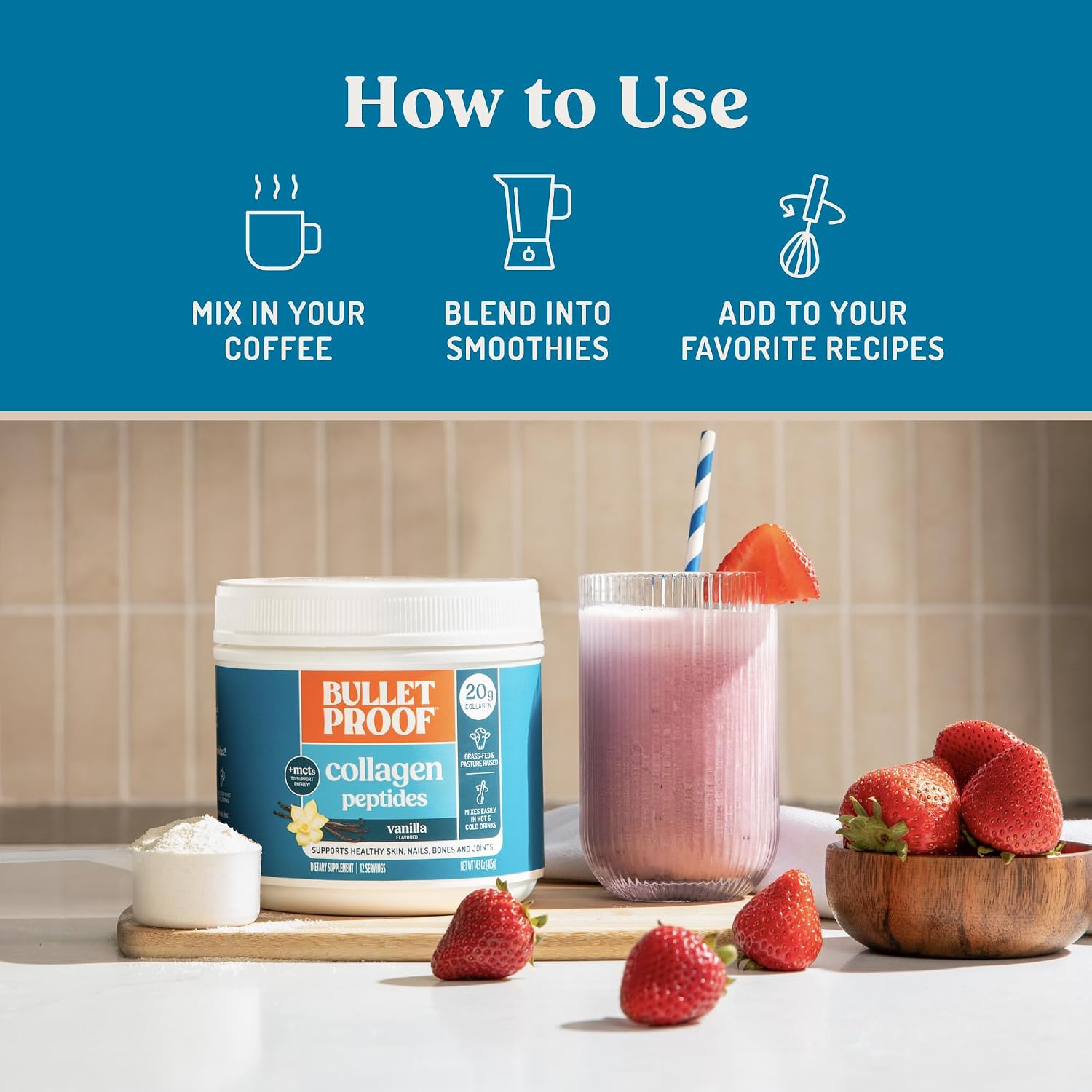 Bulletproof Unflavored Collagen Peptides Protein Powder, 17.6 oz | 20g Grass-Fed Pasture-Raised Collagen Protein and Amino Acids for Skin, Bones and Joints