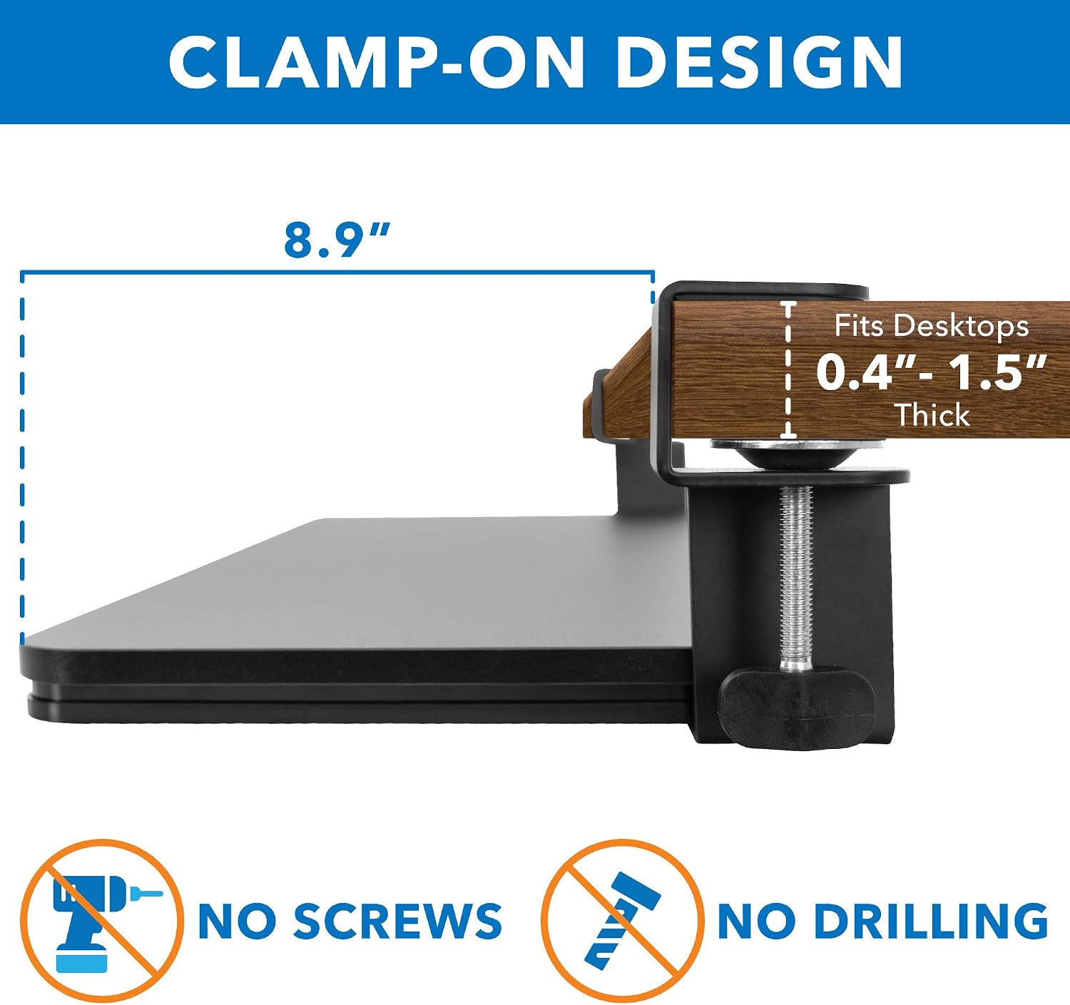 Mount-It! Clamp-On Under Desk Keyboard Tray, No-Drill Slide-Out Keyboard & Mouse Platform, 26.4" W × 11.8" D, Adjustable Ergonomic Keyboard Drawer