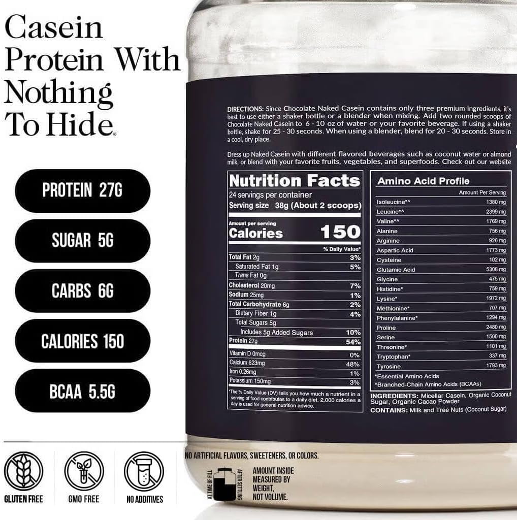 NAKED Casein - Vanilla Micellar Casein Protein - 5 Pound Bulk, NSF Certified, GMO-Free, Gluten-Free, Soy-Free, Preservative-Free - Stimulate Muscle Growth - Enhance Recovery - 61 Servings