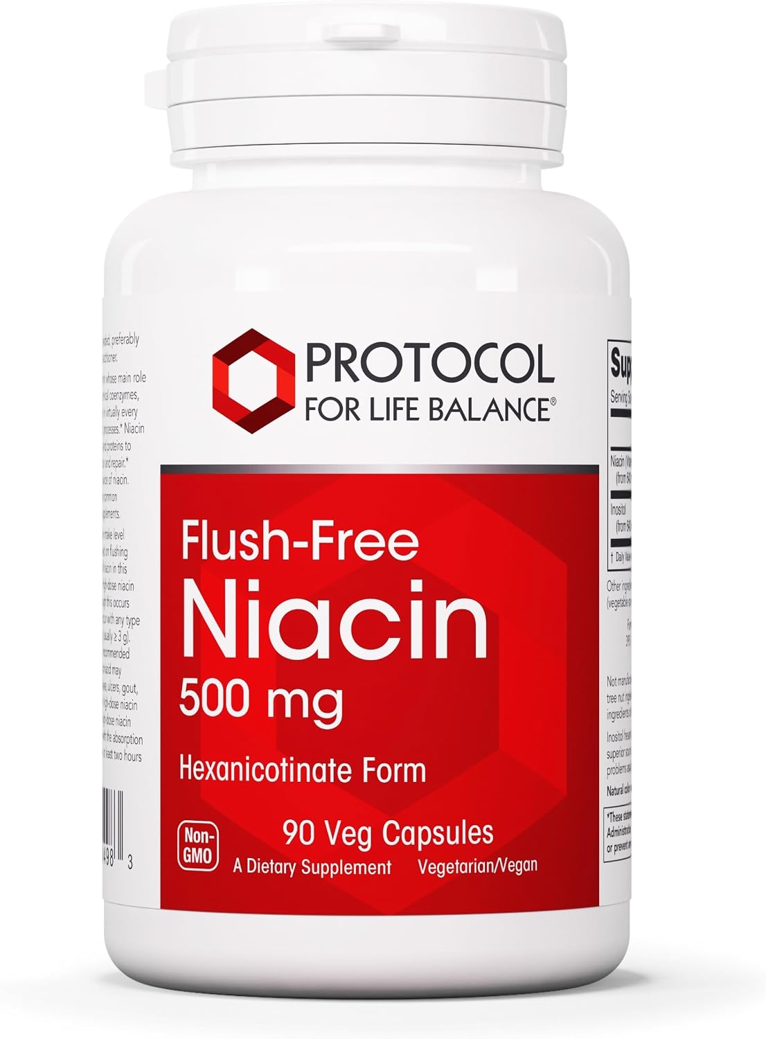 PROTOCOL FOR LIFE BALANCE Niacin 500mg - Inositol Hexanicotinate - No Flush Niacin - Vitamin B3 - Energy & Metabolism Support* - Vegan & Kosher - 90