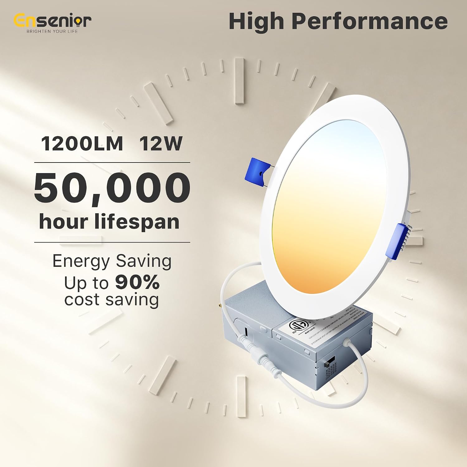 Ensenior 12 Pack 6 Inch LED Recessed Ceiling Light, 5CCT, 1200LM 12W 120V