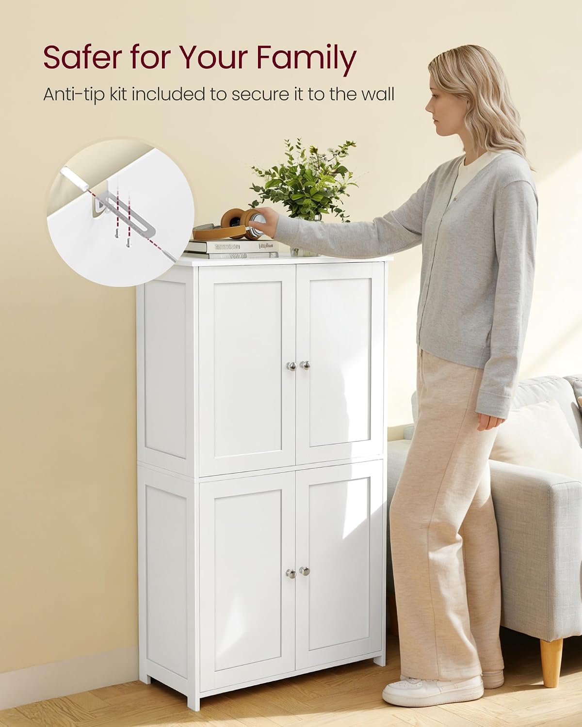 VASAGLE Floor Storage Cabinet, Freestanding Storage Unit with 2 Adjustable Shelves, for Bathroom Living Room Dining Kitchen, 11.8 x 23.6 x 31.5 Inches, Cloud White UBCB60WV1