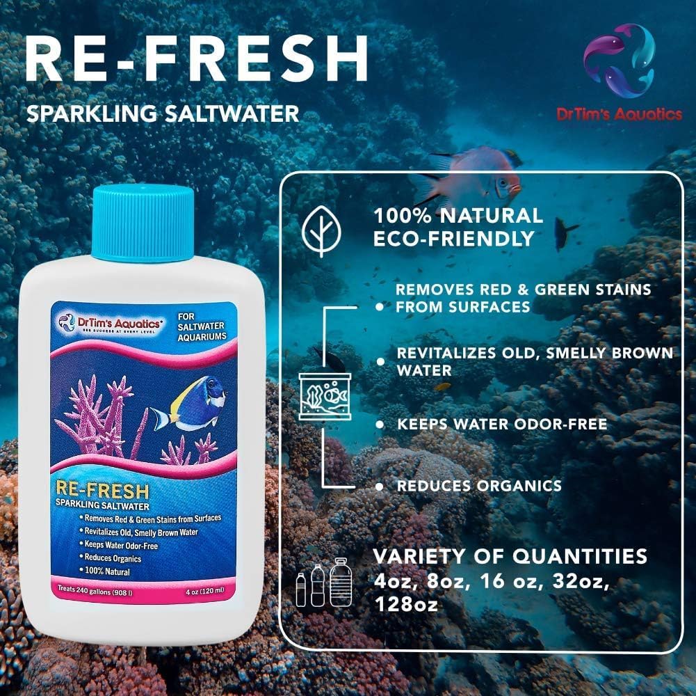 Dr. Tim’s Aquatics Saltwater RE-Fresh for Natural Fresh Sparkling Water – For Fish Tanks, Aquariums – Reduces Organics, Preserves Clean Waters