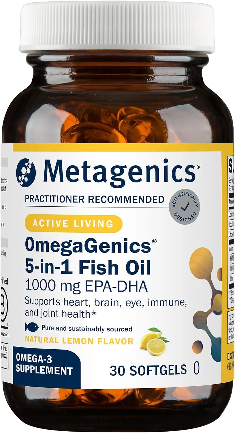 Metagenics OmegaGenics Omega-3 Fish Oil 1000mg EPA DHA -High Potency Omega 3 Supplement for Heart, Brain & Joint Health-Sustainably Sourced- 60 Softgels