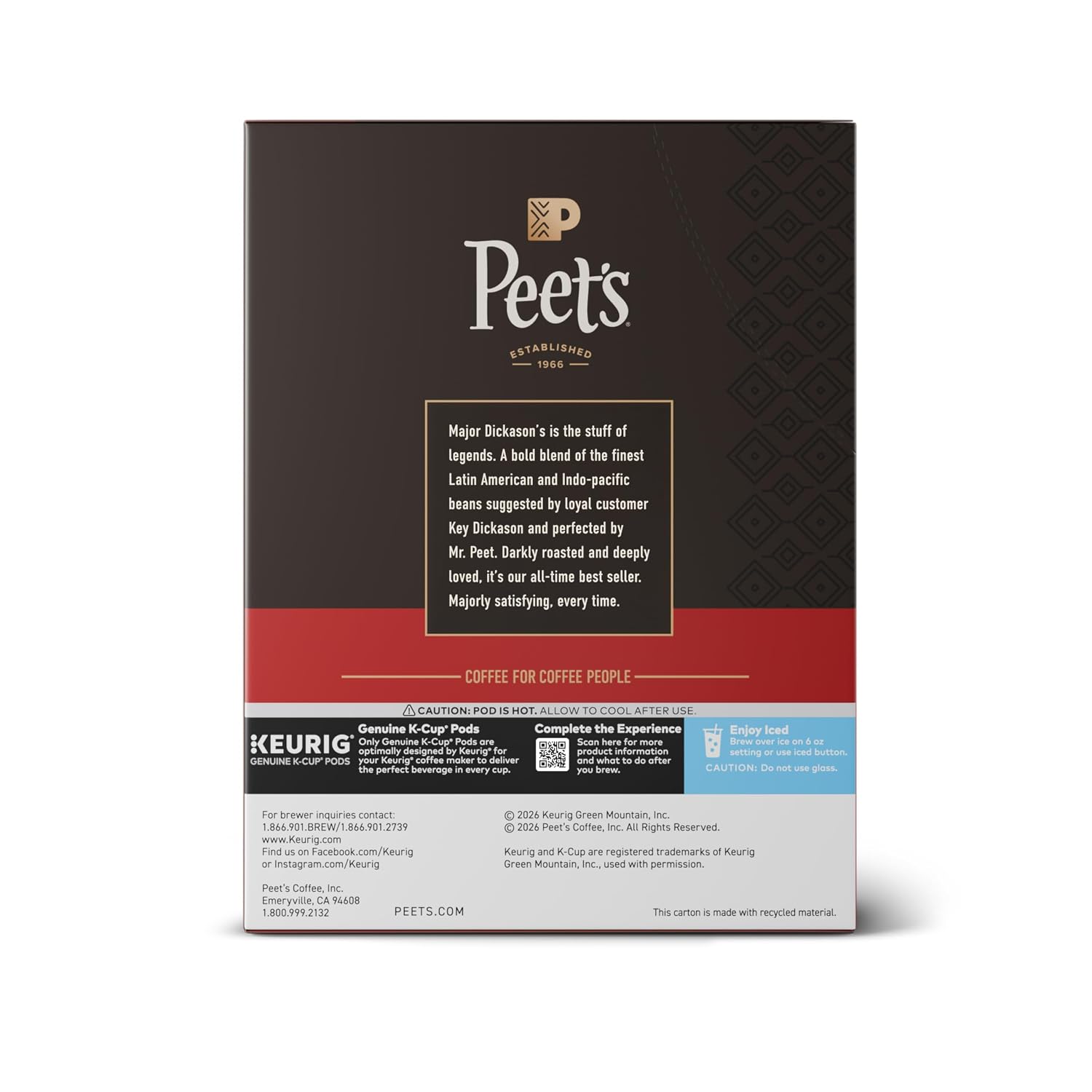 Peet's Coffee, Dark Roast Keurig K-Cup Pods, 100% Arabica Coffee - Major Dickason's Blend 32 Count (1 Box of 32 K-Cup Pods)