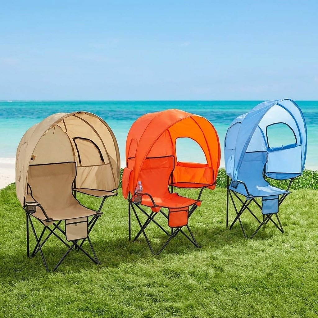 BrylaneHome Oversized Camp Chair with Canopy - Taupe