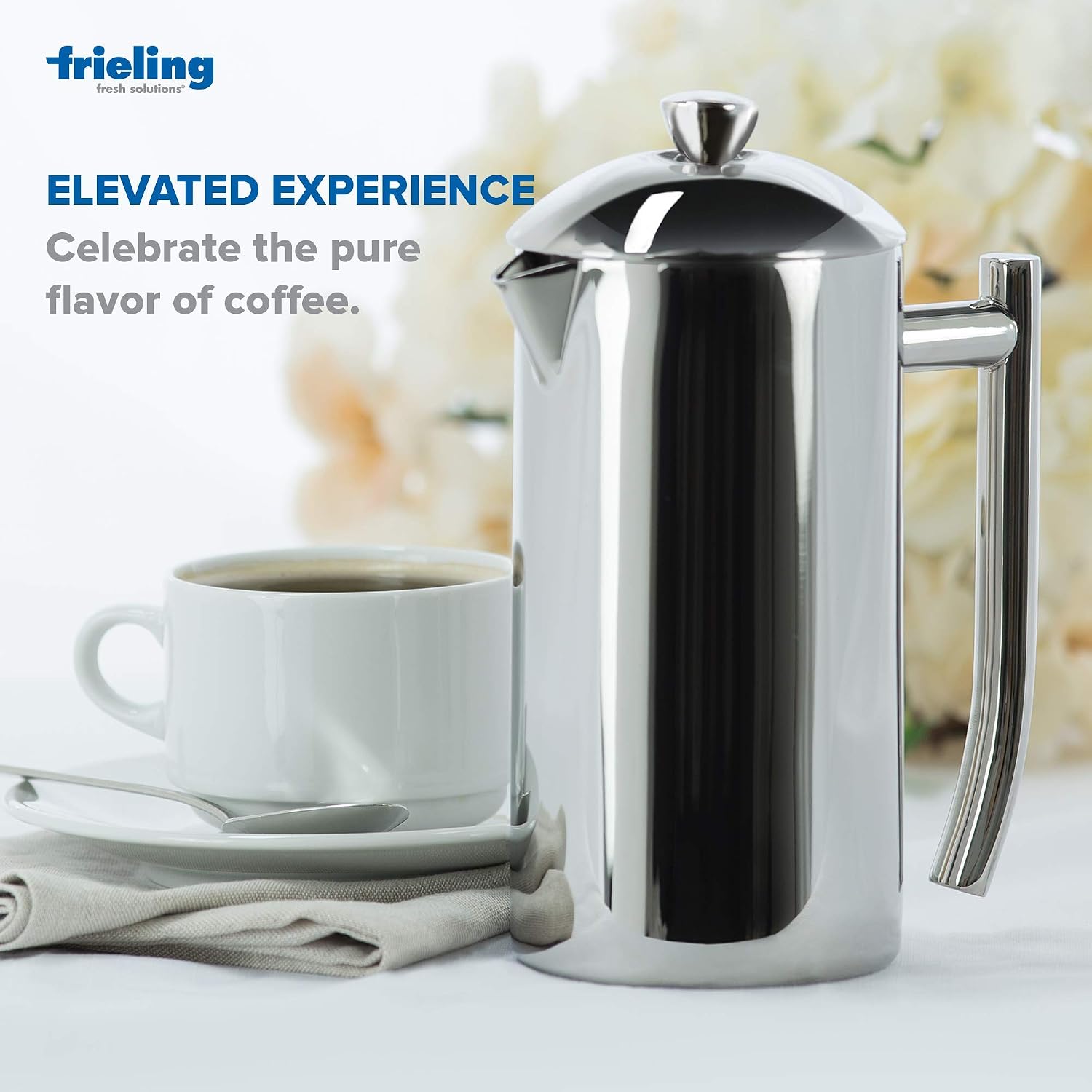 Frieling Double-Walled Stainless Steel French Press Coffee Maker - 36 oz Polished & Insulated Press Pot - Stainless Steel Coffee Maker