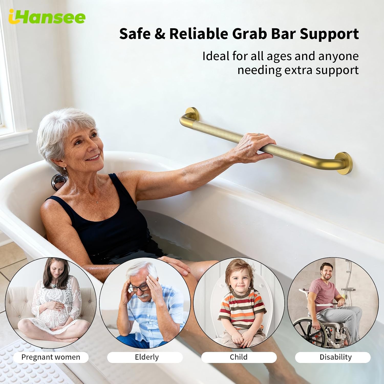 Brushed Nickel Grab Bars 18" 32" 36" 42" Bundle - 1.25" Diameter | 4 Pack Commercial Grab Bar, Anti-Slip Safety Shower Handrail, Toilet Handicap Bar, Stainless Steel Bathroom Handle for Senior