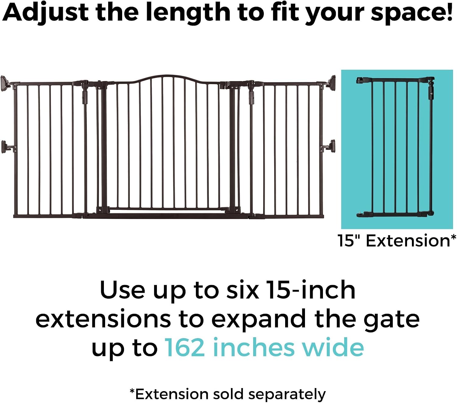 Toddleroo by North States - Deluxe Décor Safety Gate: Hardware Mounted Extra Wide Metal Baby Gate - Adjustable Child Gate - 38.3 to 72 Inches Wide - 30 Inches Tall - Matte Bronze