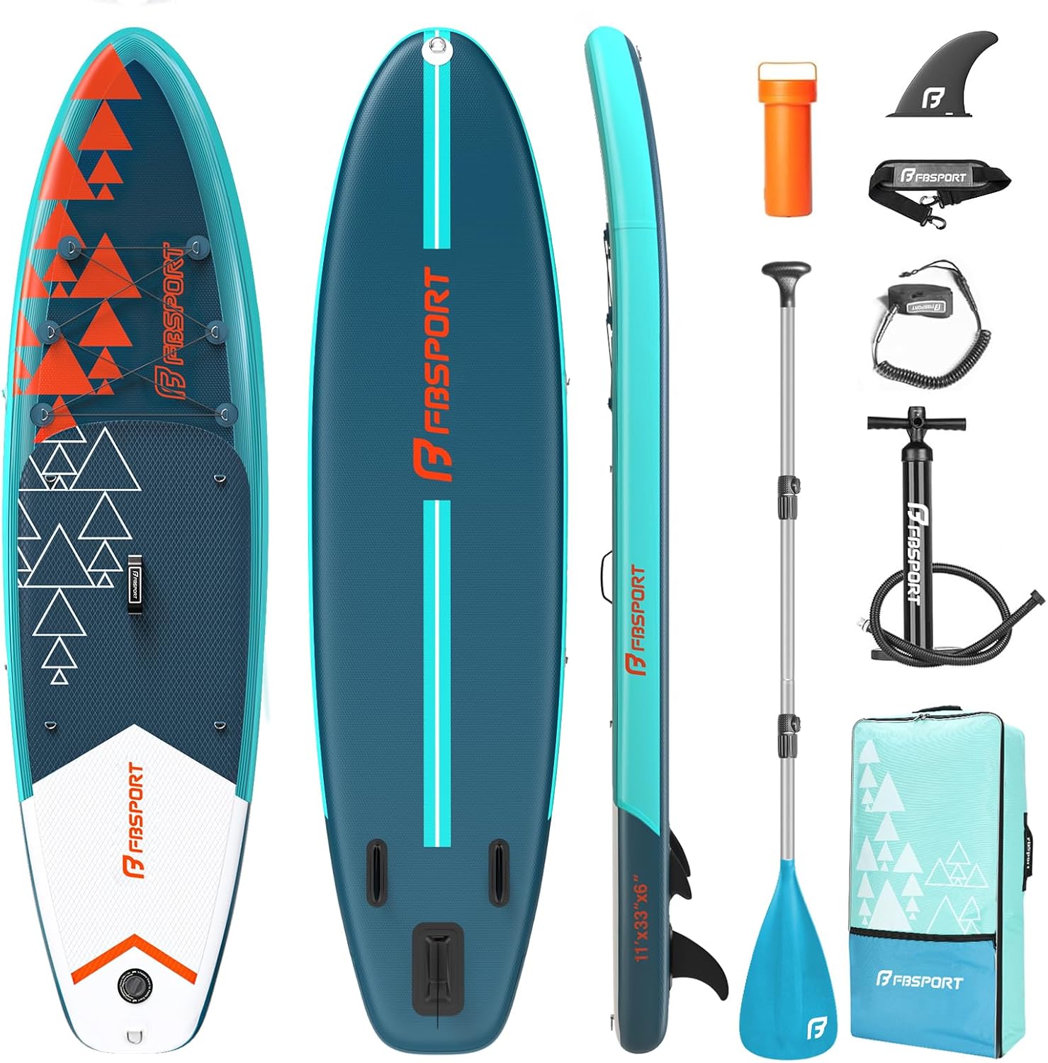 FBSPORT 11' Premium Stand Up Paddle Board, Yoga Board with SUP Accessories & Carry Bag | Wide Stance, Surf Control, Non-Slip Deck, Leash