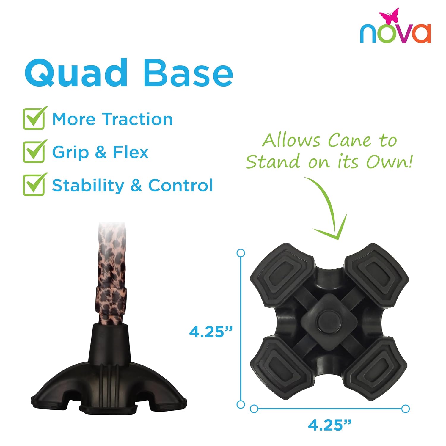 Nova Joy Designer Offset Quad Cane for Seniors - Unisex Adjustable Lightweight Walking Aid with Foam Handle, Wrist Strap and Anti-Rattle Lock - Essential Mobility Support - Maui Flowers