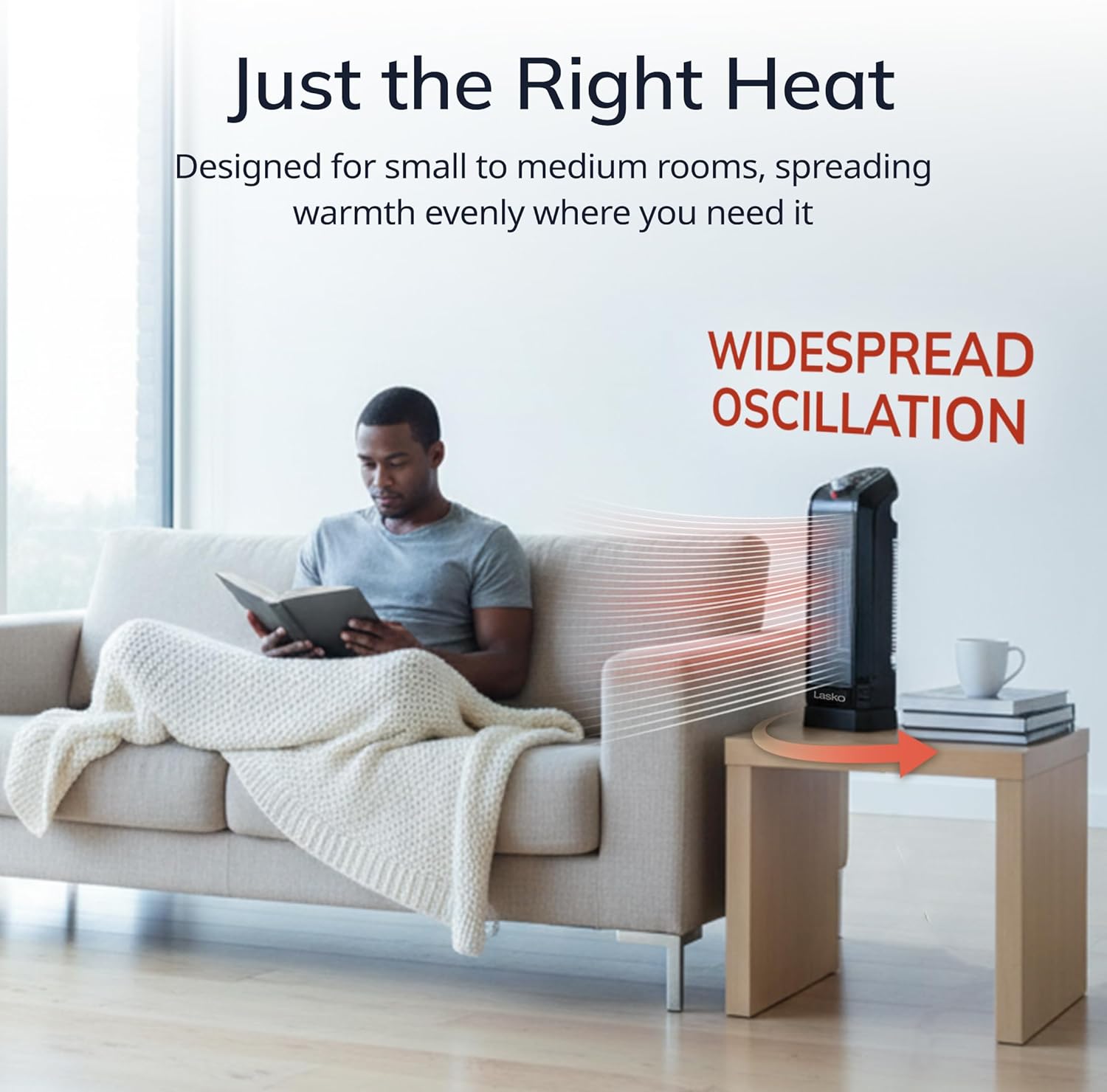 Lasko Oscillating Ceramic Tower Space Heater for Home with Overheat Protection, Adjustable Thermostat, and 2 Speeds, 15.7 Inches, Black, 1500W