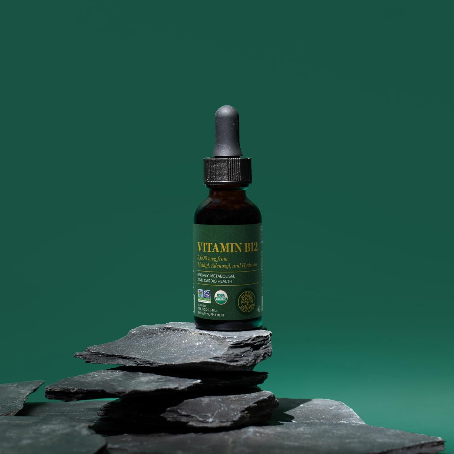 Global Healing Center - Vitamin B12 5000 mcg, Organic Sublingual Liquid Drops | 3-in-1 Methylcobalamin, Adenosylcobalamin, Hydroxo Blend
