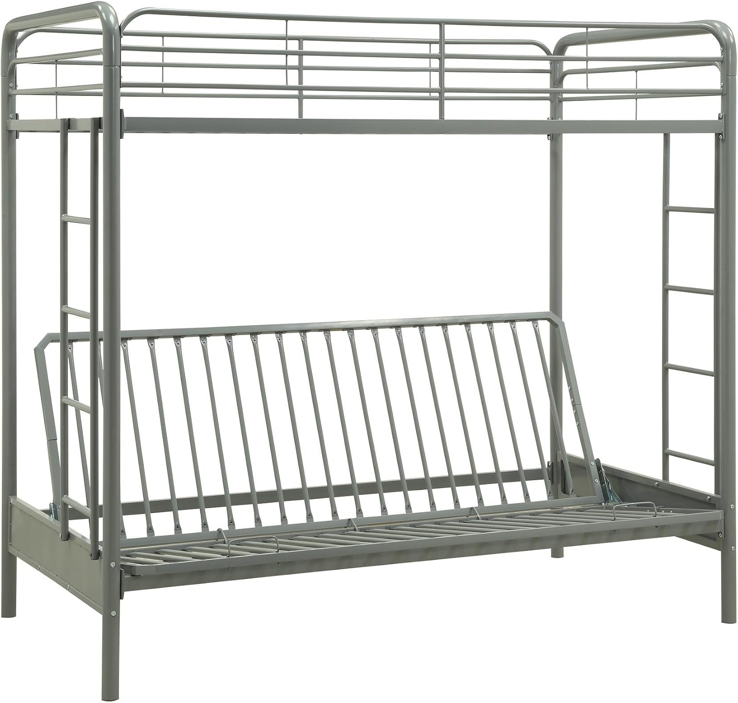 DHP Twin-Over-Futon Convertible Couch and Bed with Metal Frame, Ladder and Guardrails - Black