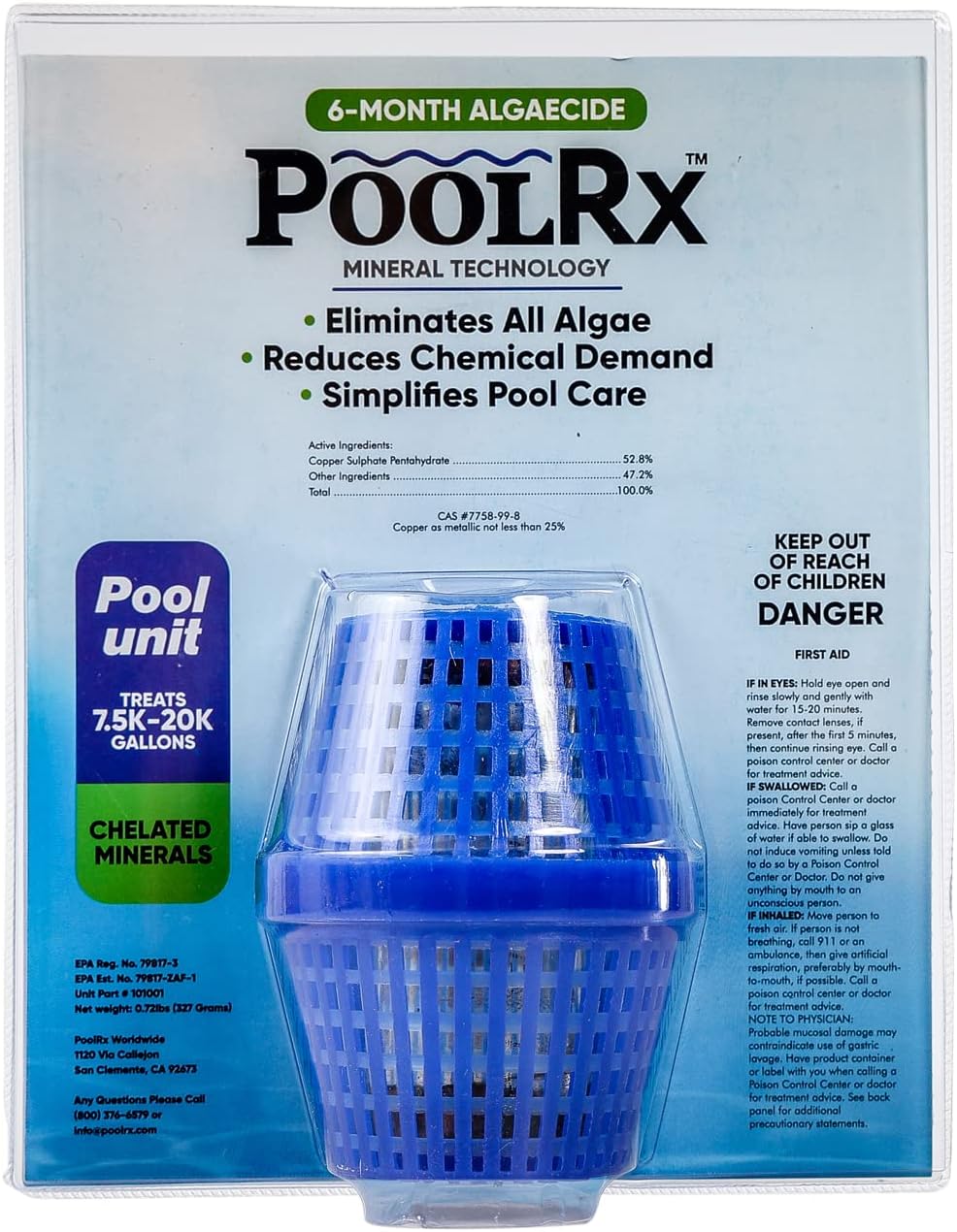 PoolRx Pool Unit #101001 6 Month Algaecide Blue Treats 7.5k-20k gallons, Single