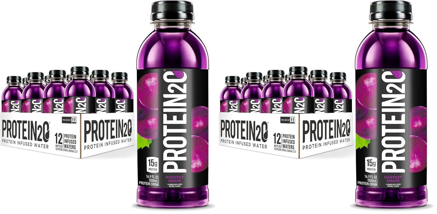 Protein2o 15g Whey Protein Isolate Infused Water, Ready To Drink, Sugar Free, Gluten Free, Lactose Free, Harvest Grape, 16.9 oz Bottle (Pack of 12)