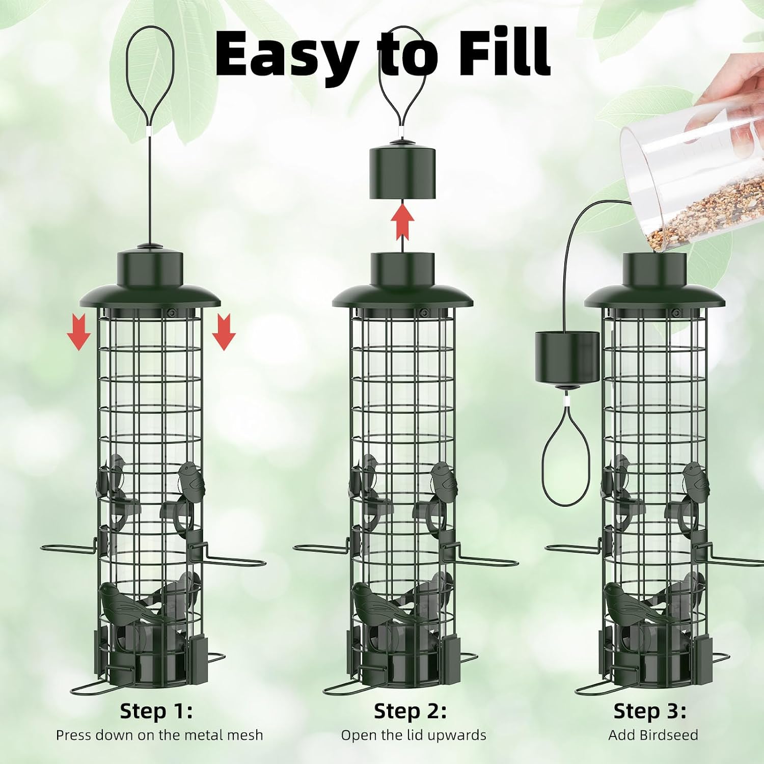Squirrel Proof Bird Feeder, Metal Mesh Bird Feeders for Outdoors Hanging