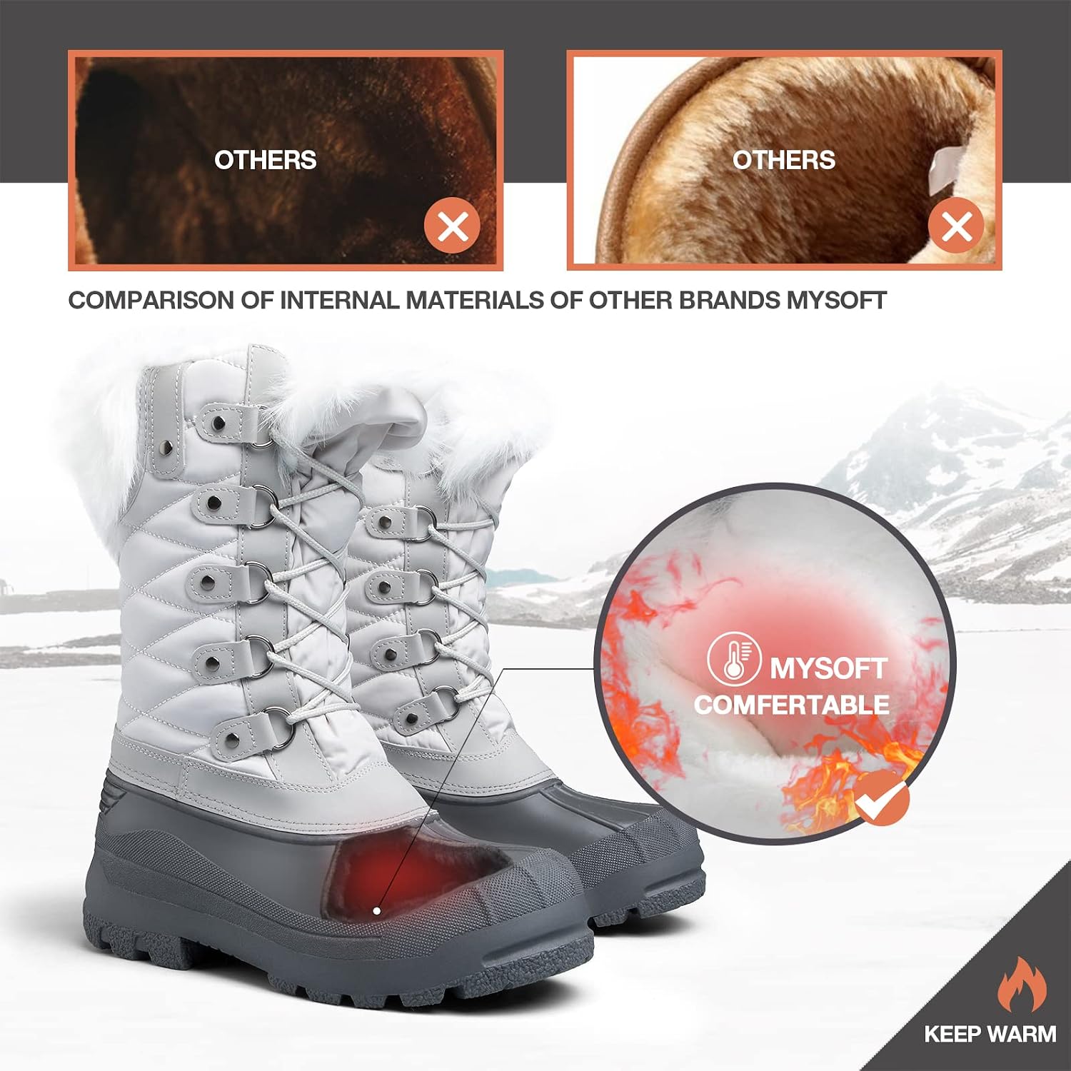 mysoft Women's Snow Boots Waterproof Mid-Calf Winter Boots
