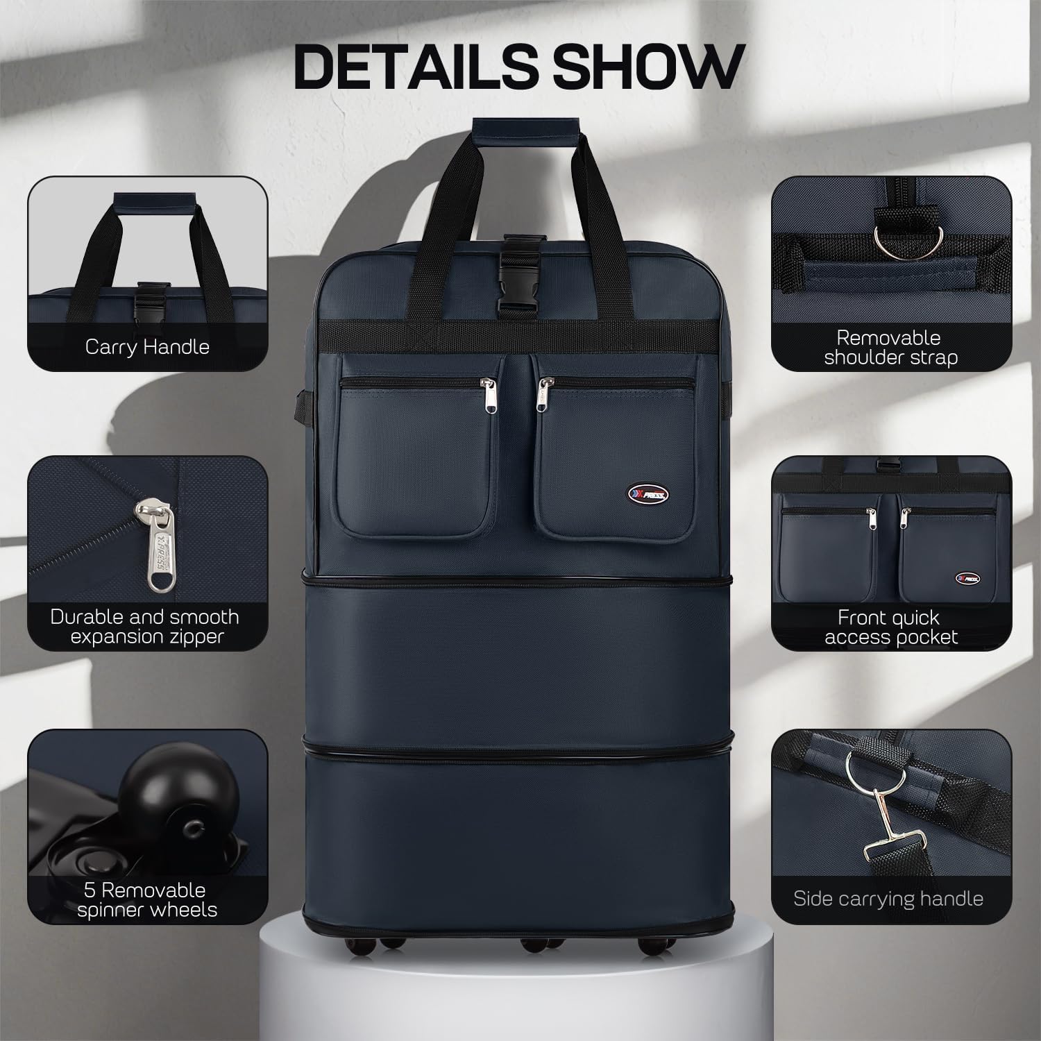 40'' Expandable Rolling Duffel Bag Suitcases w/Wheels,Foldable Luggage Bag