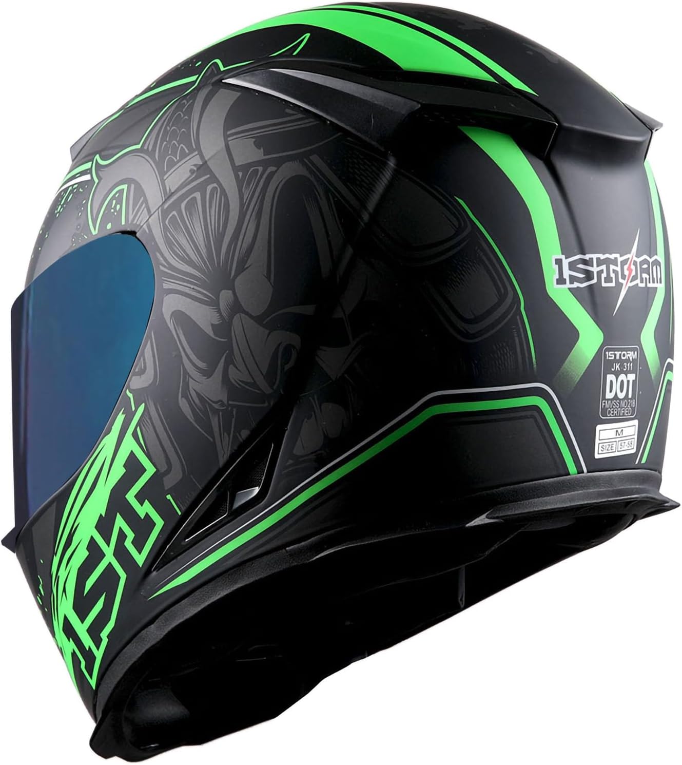 1Storm Motorcycle Full Face Helmet Skull King Matt Black + One Extra Clear Shield: HJK311