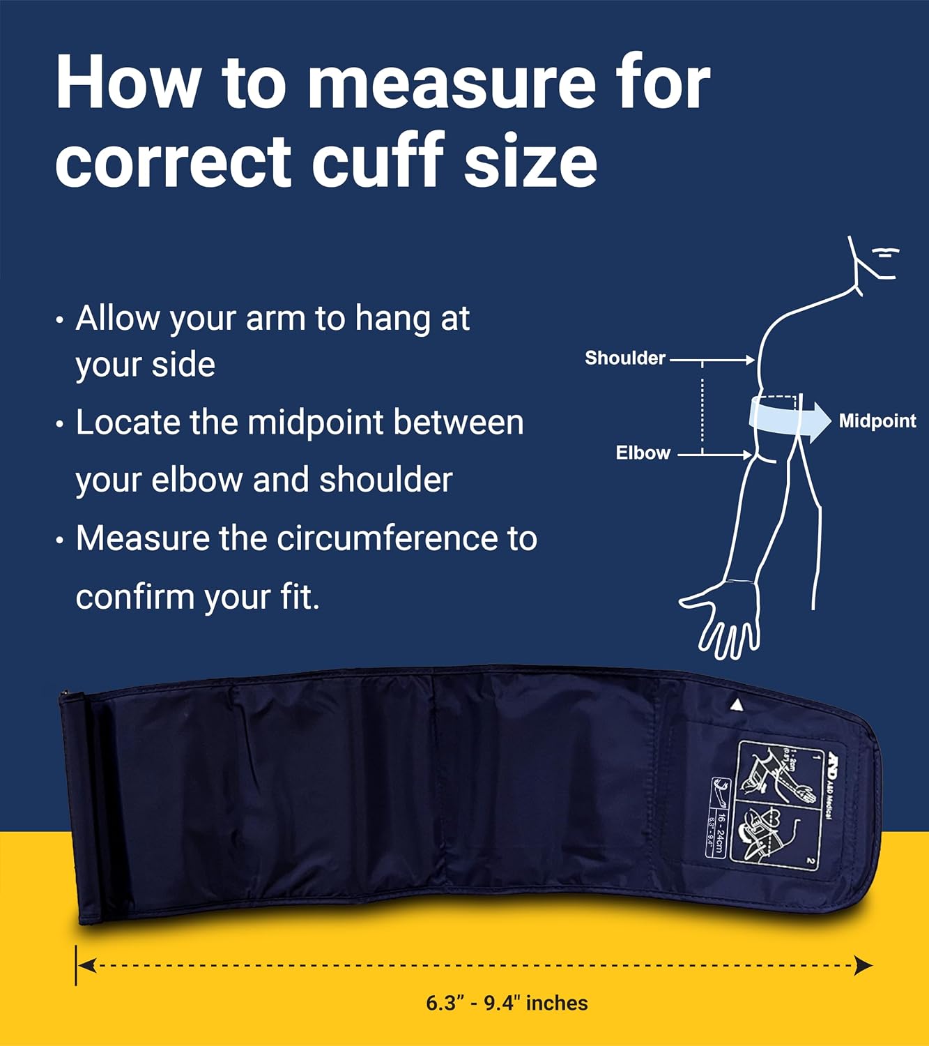 A&D Medical UA-651 Upper Arm Blood Pressure Monitor, Cuff 8.6-16.5” | Upper Arm Precise BP Machine – Wide Range Cuff (8.6”), 60 Readings, Large LCD Display, Adults, Includes 4 AA Batteries