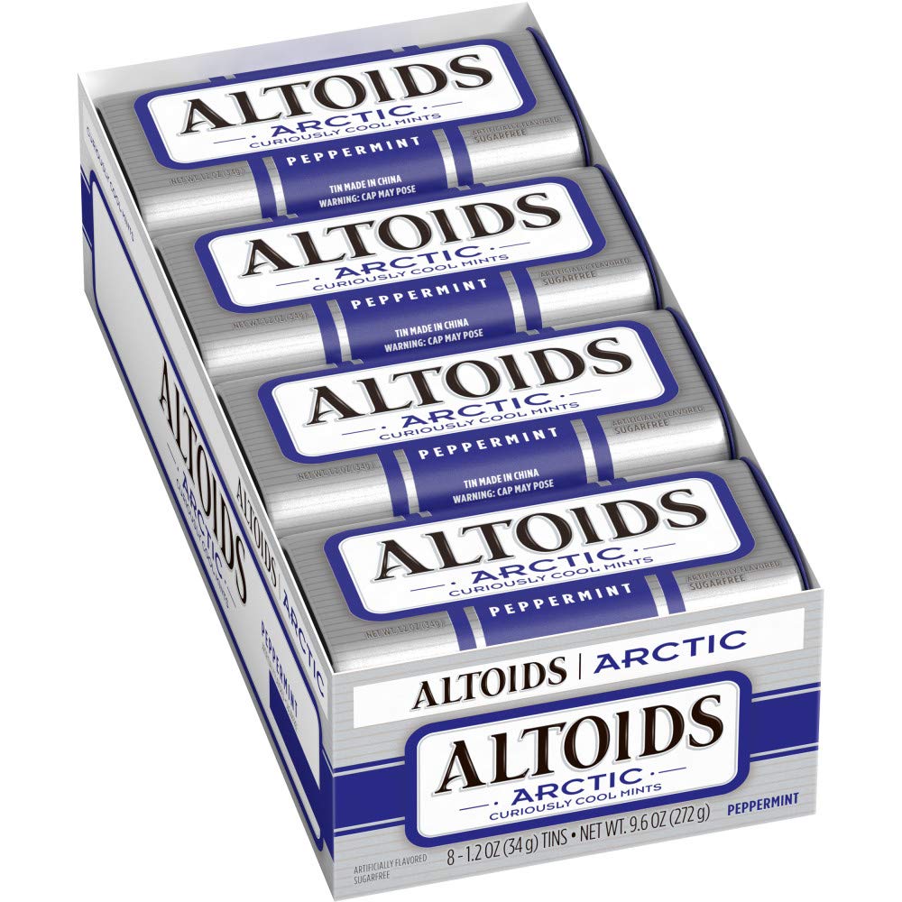 ALTOIDS Arctic Wintergreen Breath Mints Sugar Free Hard Candy Bulk, 1.2 oz Tin (8 Pack)