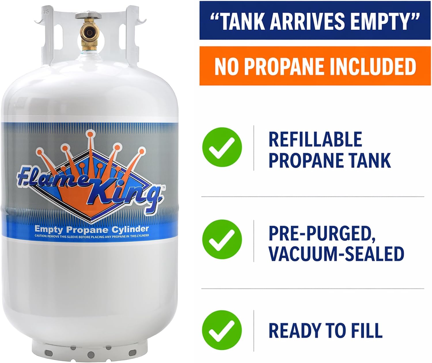 Flame King YSN-301 30 Pound Steel Propane Tank Cylinder with Type 1 Overflow Protection Device Valve DOT and TC Compliant