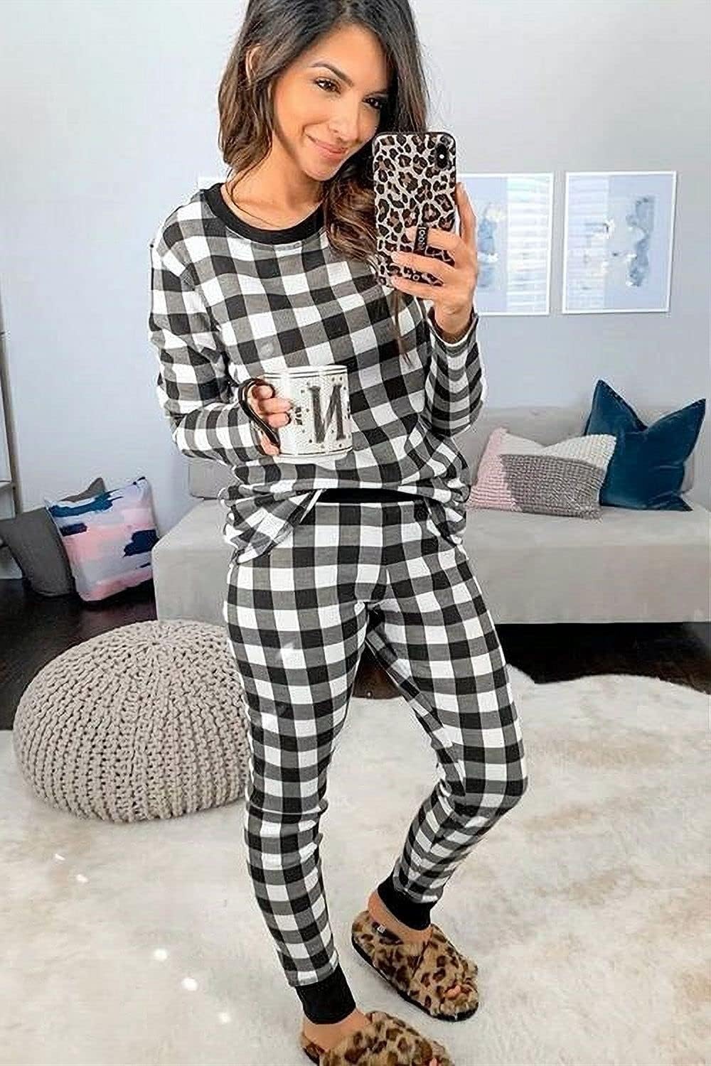 Ekouaer Womens Pajamas Sets Long Sleeve Tops with Jogger Pants