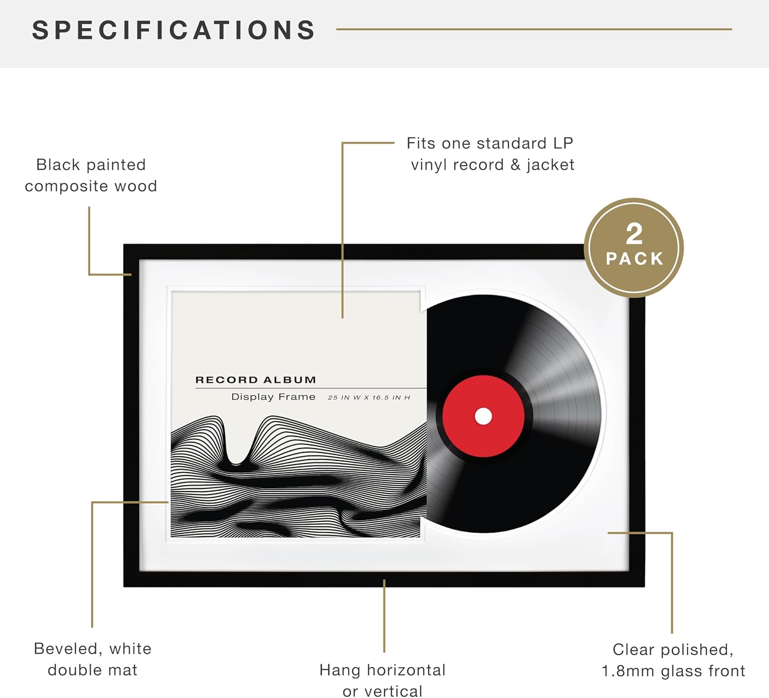 MCS Single Matted Record Album Frame, 15x15, Black